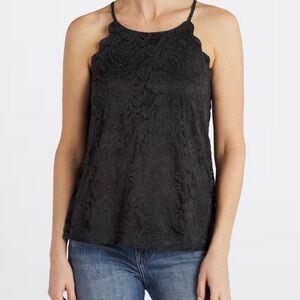 NWT - Fortune + Ivy Chiya Elegant Black Lace Scalloped Halter Stitch Fix Top